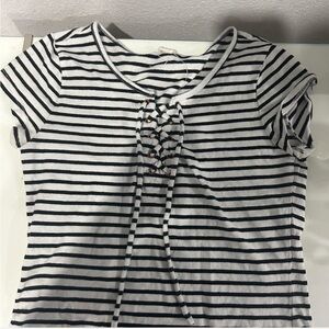 Aeropostale Black and white striped top with lace up detail on the front